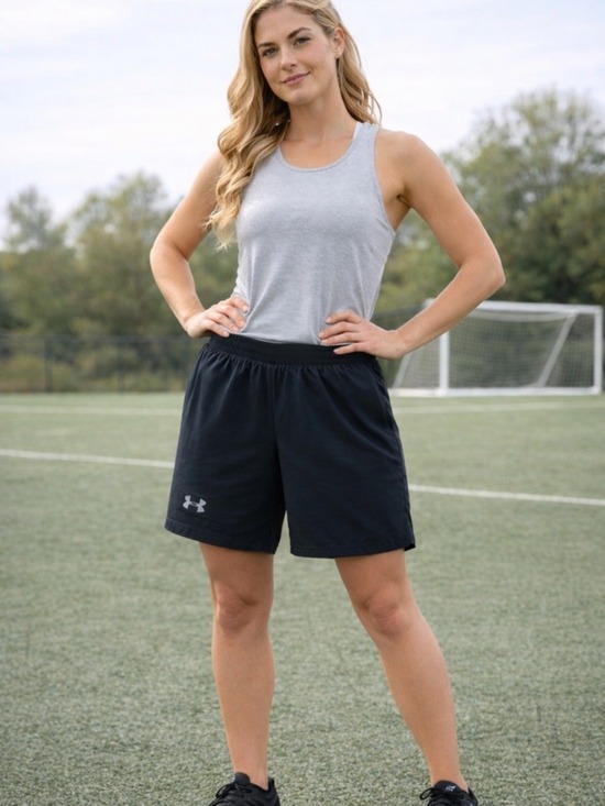 Under Armour Pants - WOMENS UNDER ARMOUR HEATGEAR 7” BLACK LOGO SHORTS LARGE ATHLETIC ATHLEISURE GYM
